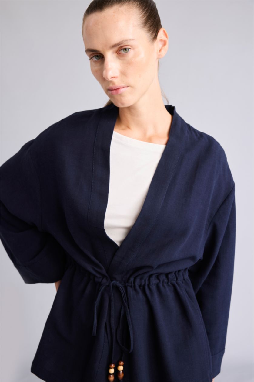 Women NAVY Relax Fit Linen Blended Long Sleeve Shirt