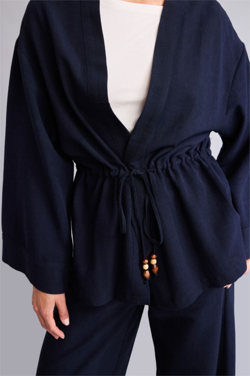 Women NAVY Relax Fit Linen Blended Long Sleeve Shirt