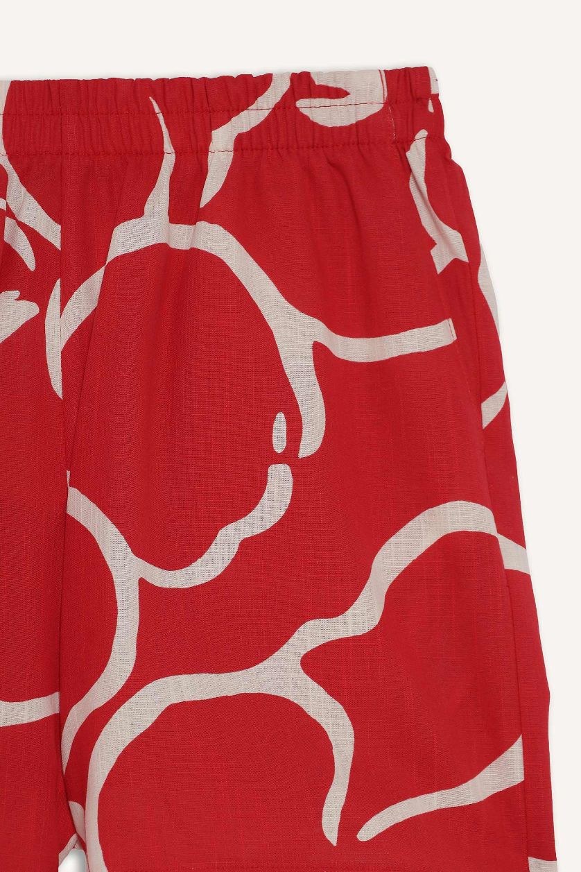 WOMAN Red Normal Waist Patterned Short Leg Cotton Shorts