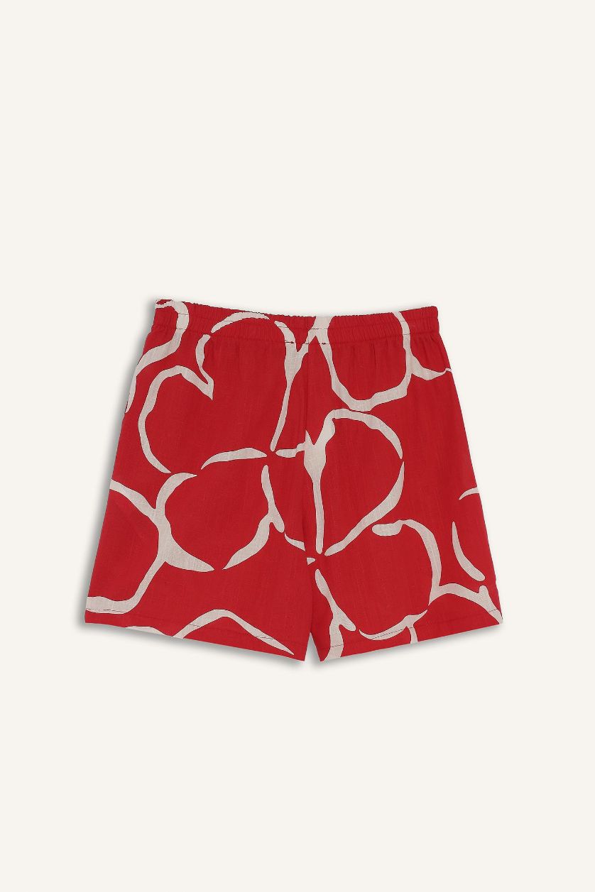 WOMAN Red Normal Waist Patterned Short Leg Cotton Shorts