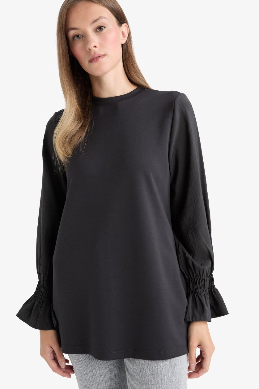 Woman Anthracite Regular Fit Crew Neck Long Sleeve Tunic