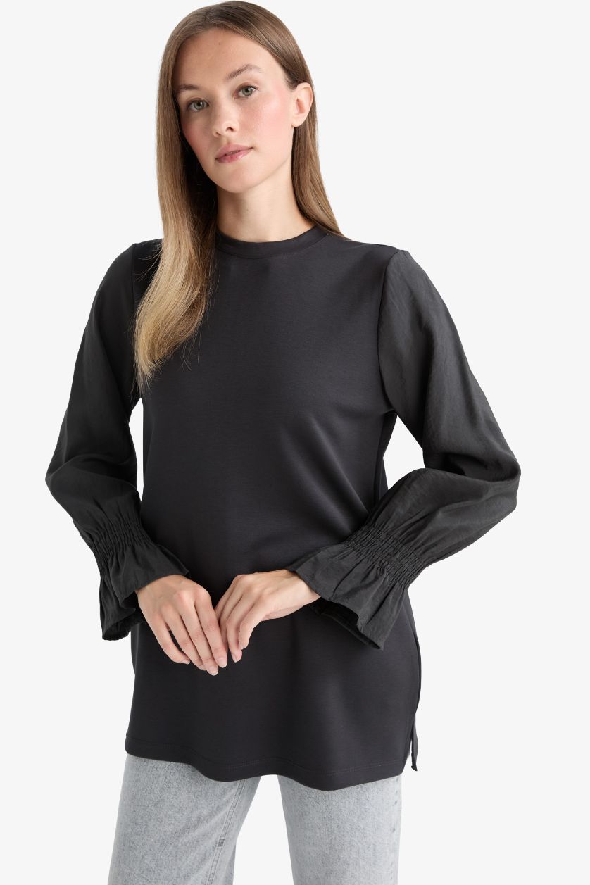 Woman Anthracite Regular Fit Crew Neck Long Sleeve Tunic