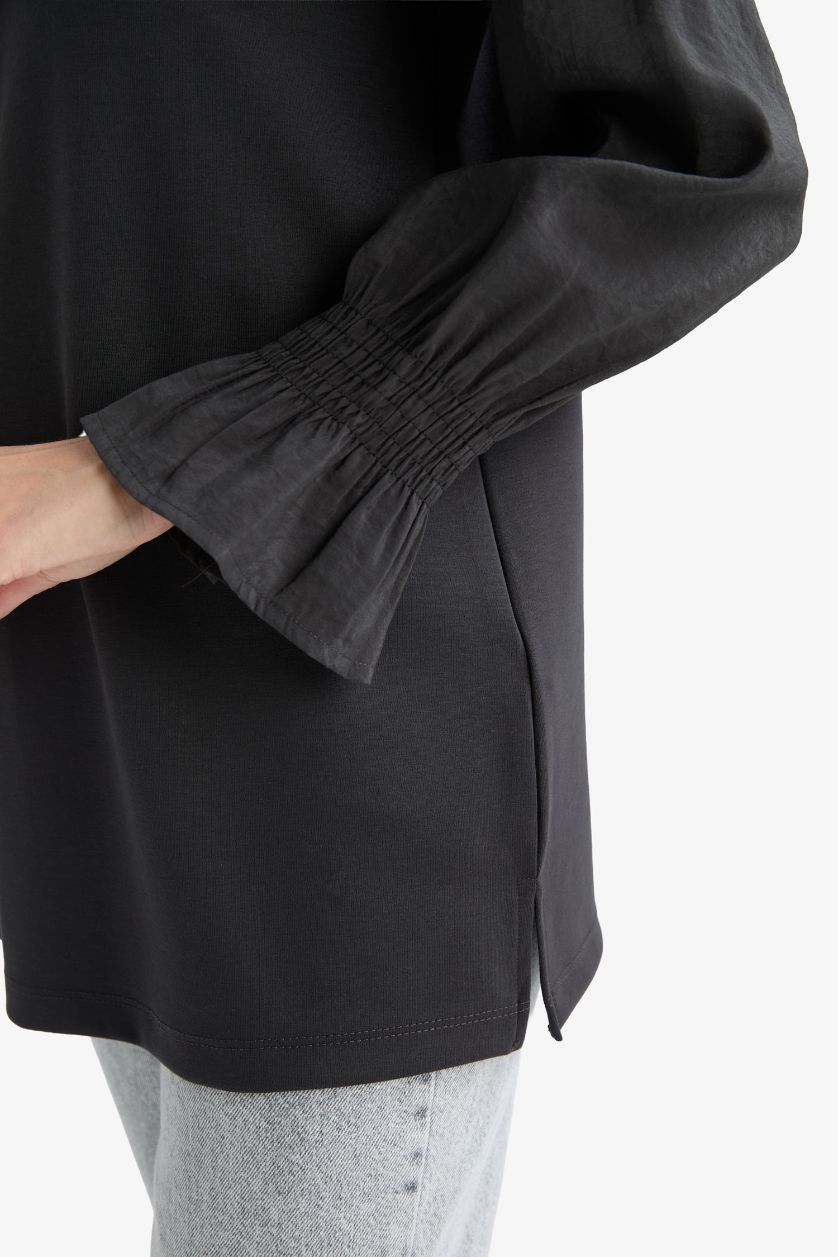 Woman Anthracite Regular Fit Crew Neck Long Sleeve Tunic