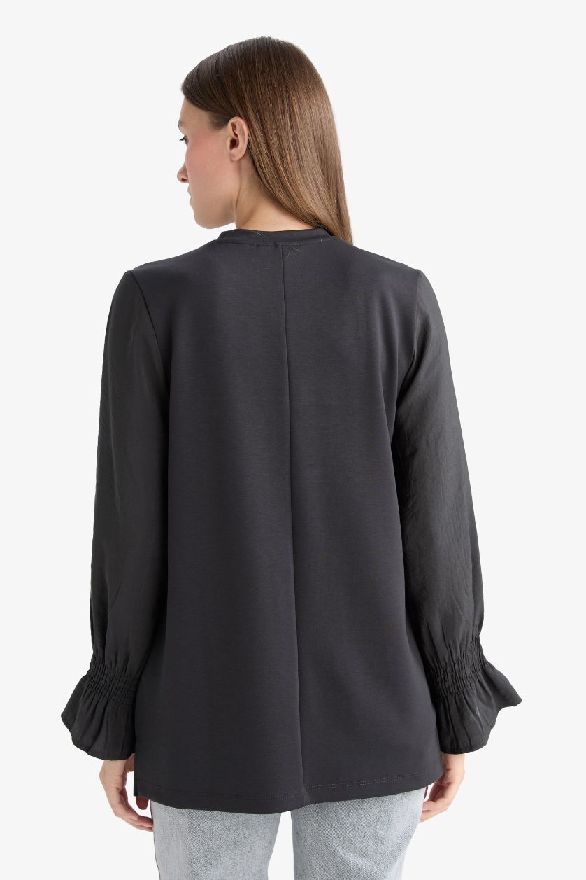 Woman Anthracite Regular Fit Crew Neck Long Sleeve Tunic