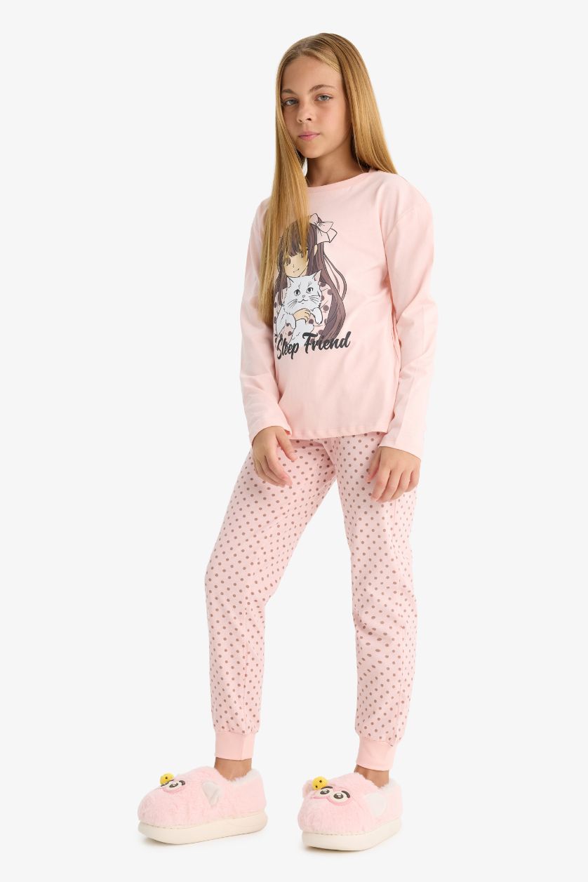 FILLES Rose Ensemble Pyjama Top imprimé et Pantalon à pois pour fille