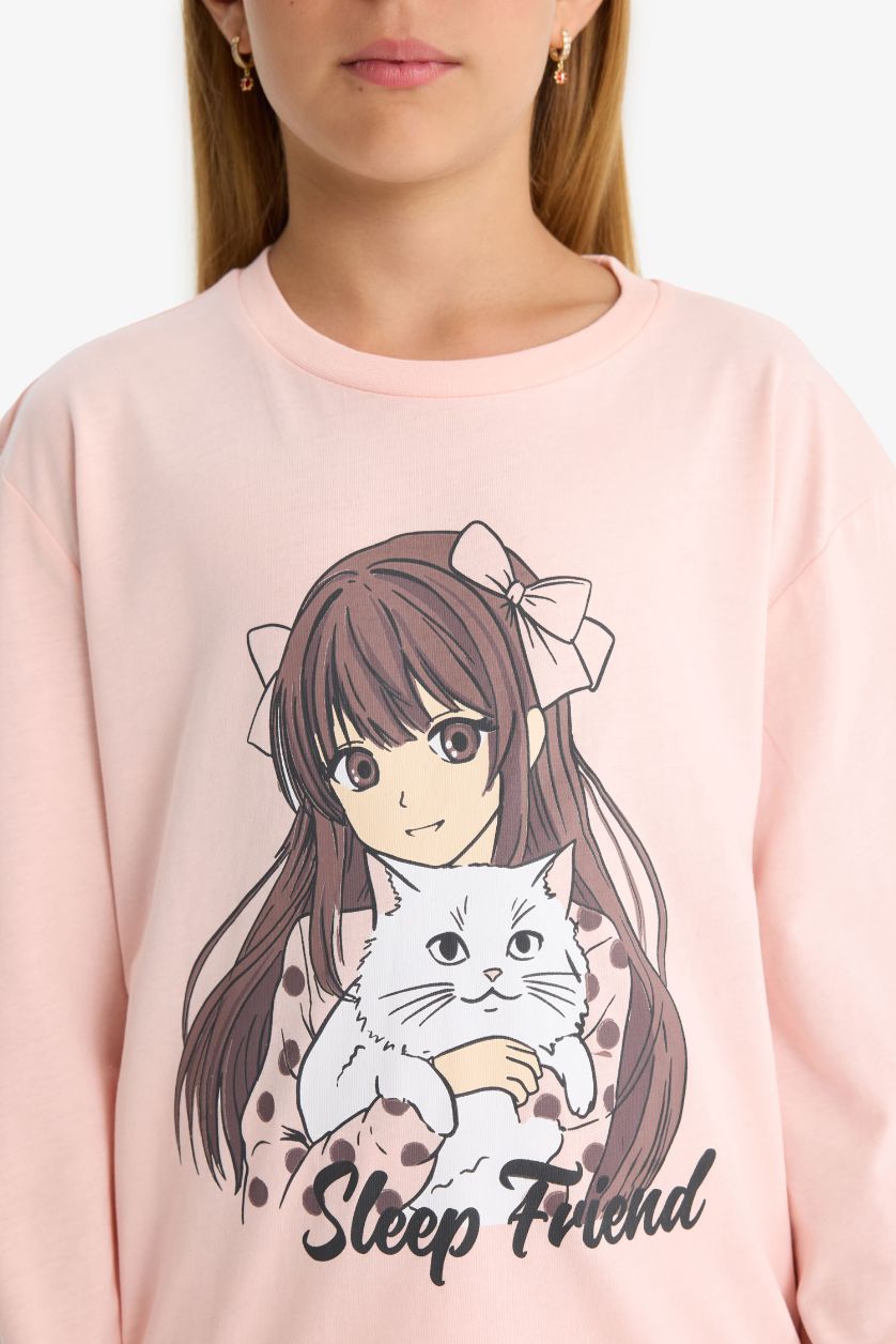 FILLES Rose Ensemble Pyjama Top imprimé et Pantalon à pois pour fille