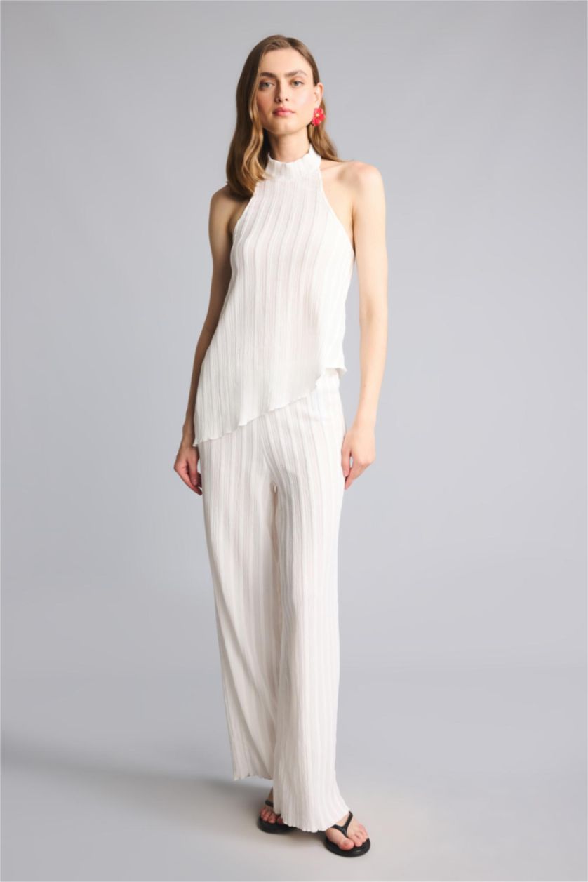 Women Ecru Wide Leg Trousers
