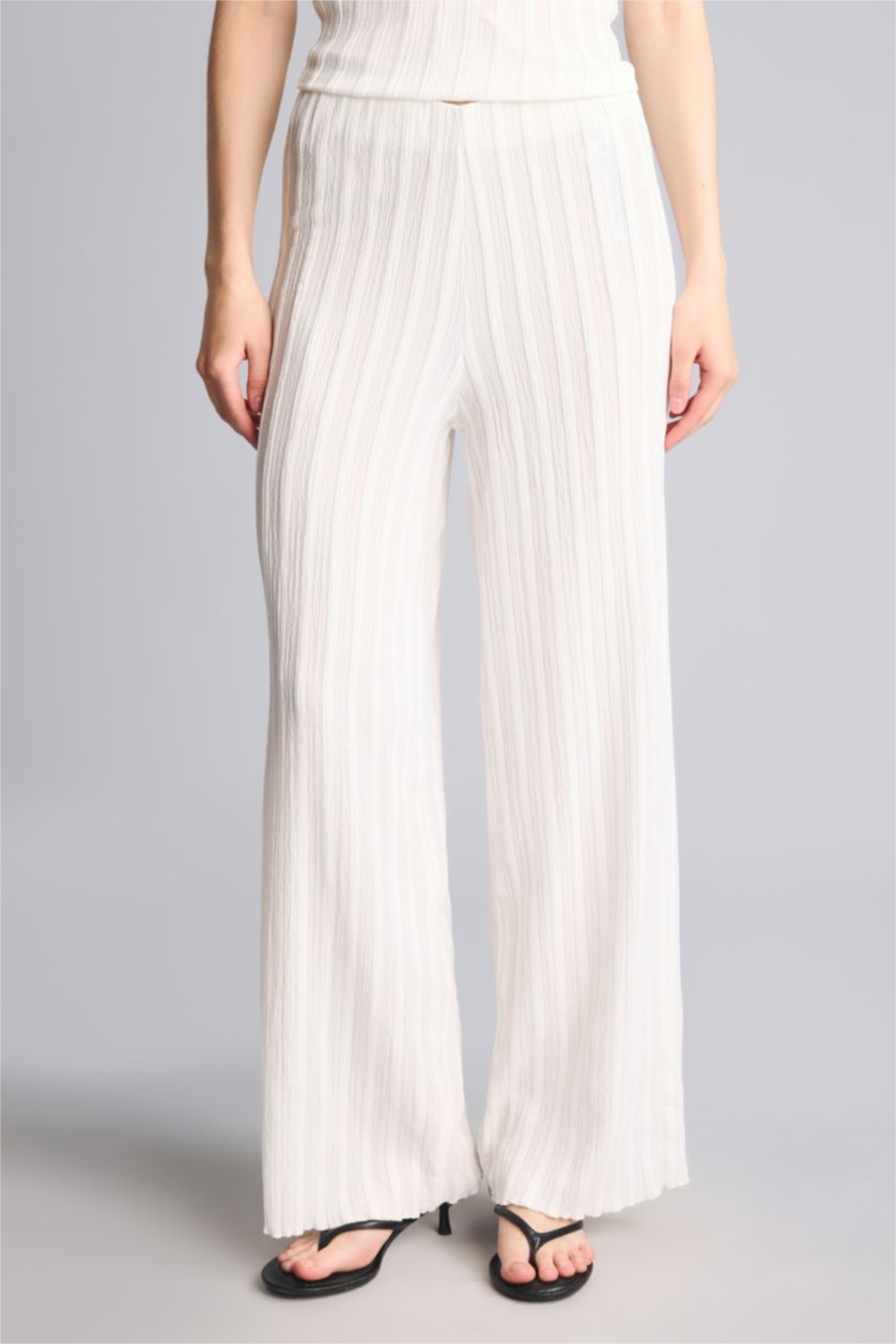Women Ecru Wide Leg Trousers