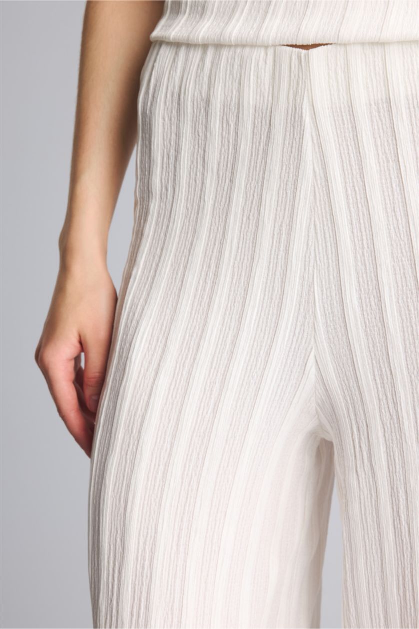 Women Ecru Wide Leg Trousers