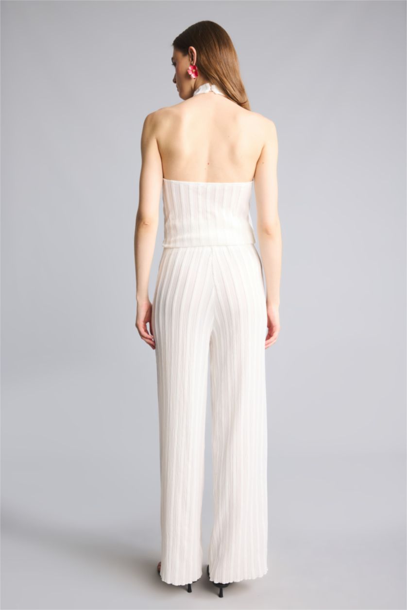 Women Ecru Wide Leg Trousers
