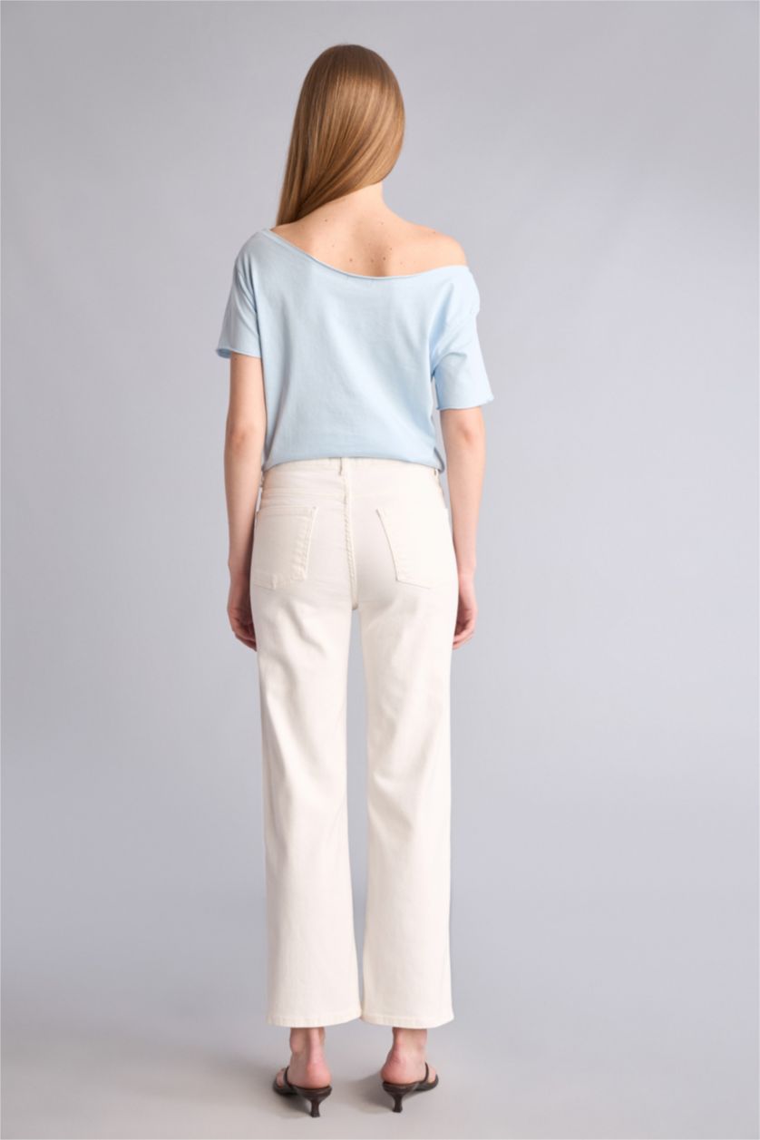 Женщины Белый Укороченные джинсы Comfort Straight с нормальной посадкой