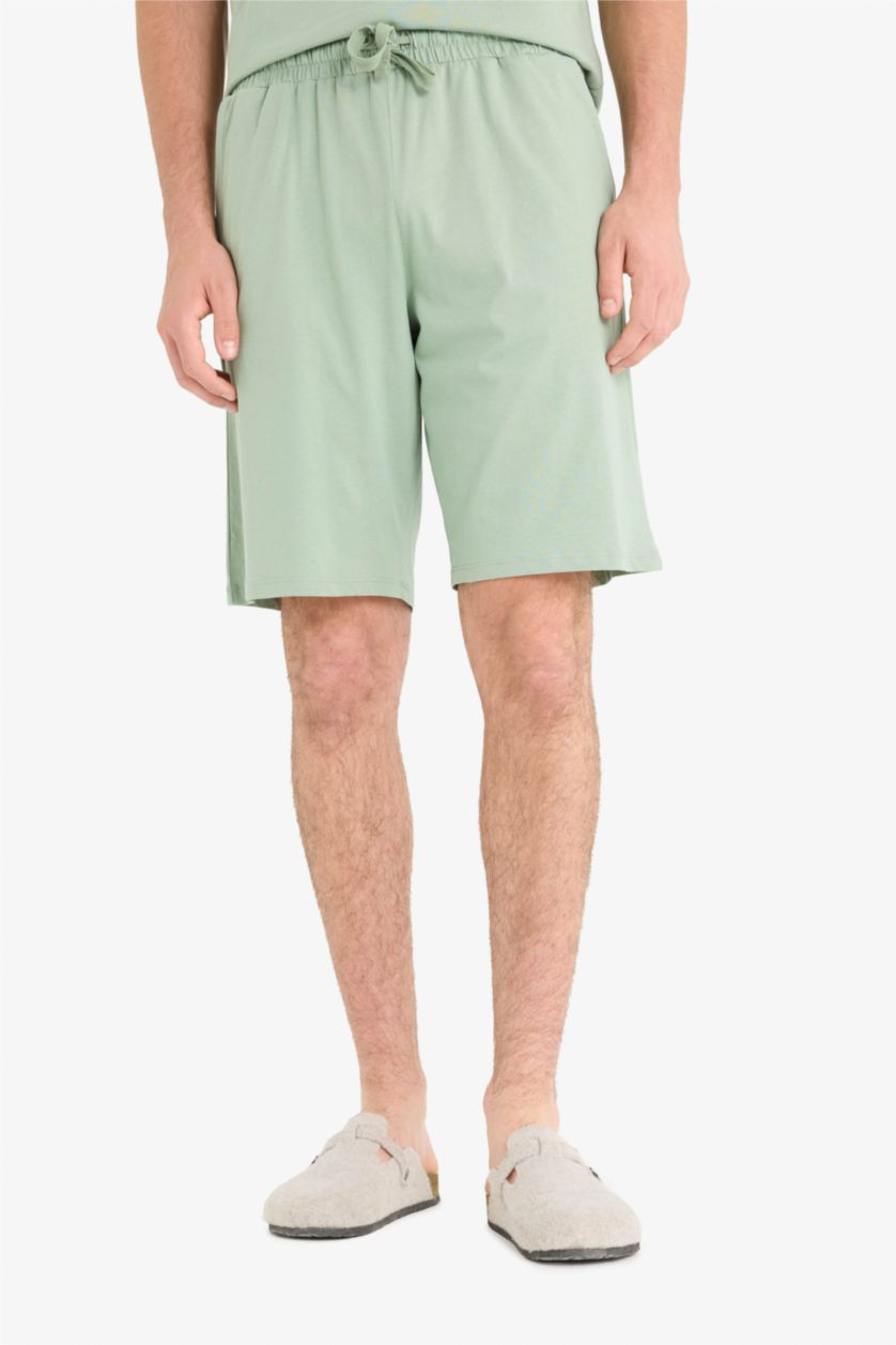 Erkek Açık Yeşil %100 Pamuk Pijama Takımı Baskılı Kısa Kollu Üst Şort 