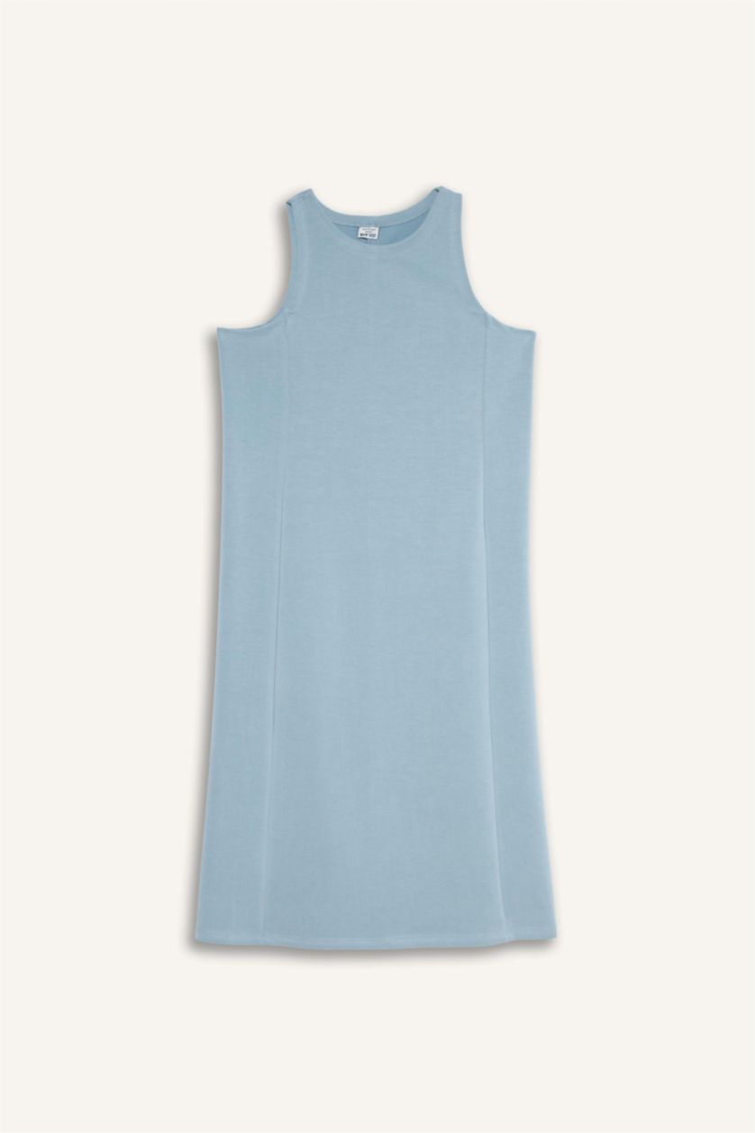 Kadın Açık Mavi Yuvarlak Yaka Modal Kolsuz Midi Elbise