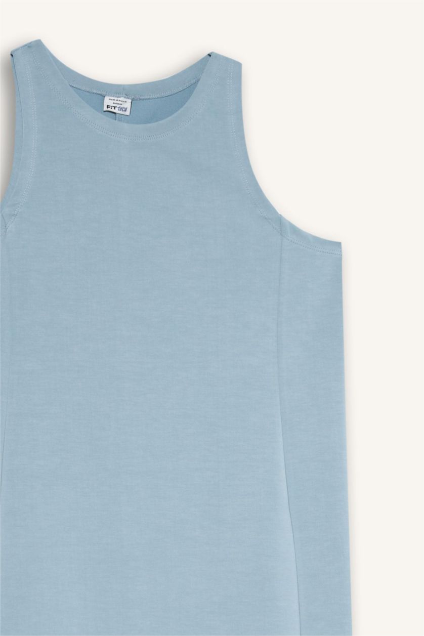 Kadın Açık Mavi Yuvarlak Yaka Modal Kolsuz Midi Elbise