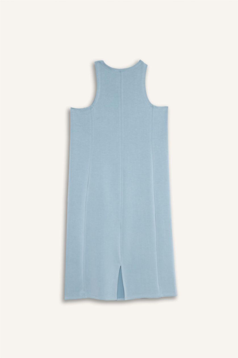 Kadın Açık Mavi Yuvarlak Yaka Modal Kolsuz Midi Elbise
