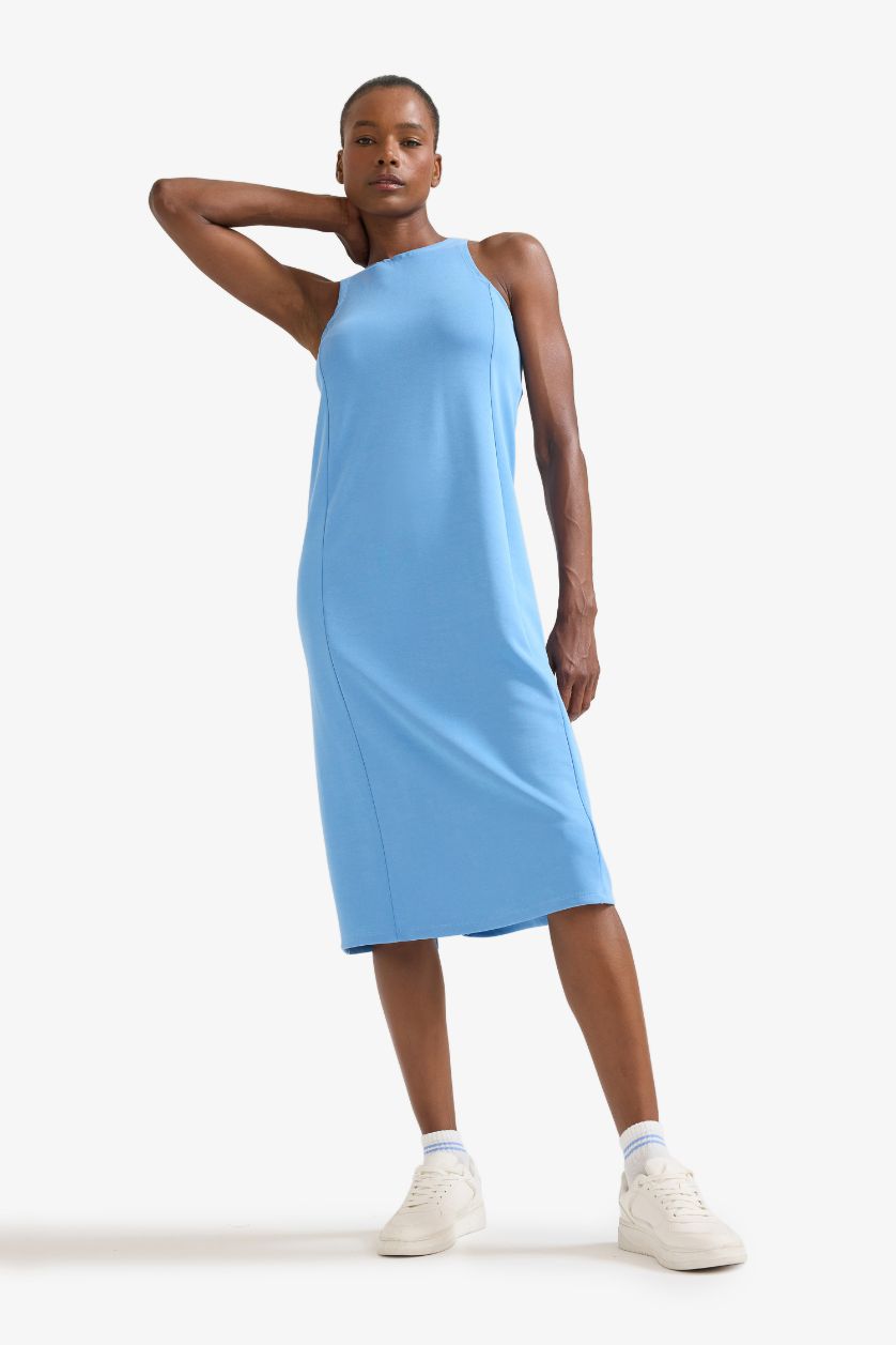 نساء أزرق فستان ميدي كت منسوج بياخة مدورة من DeFactoFit