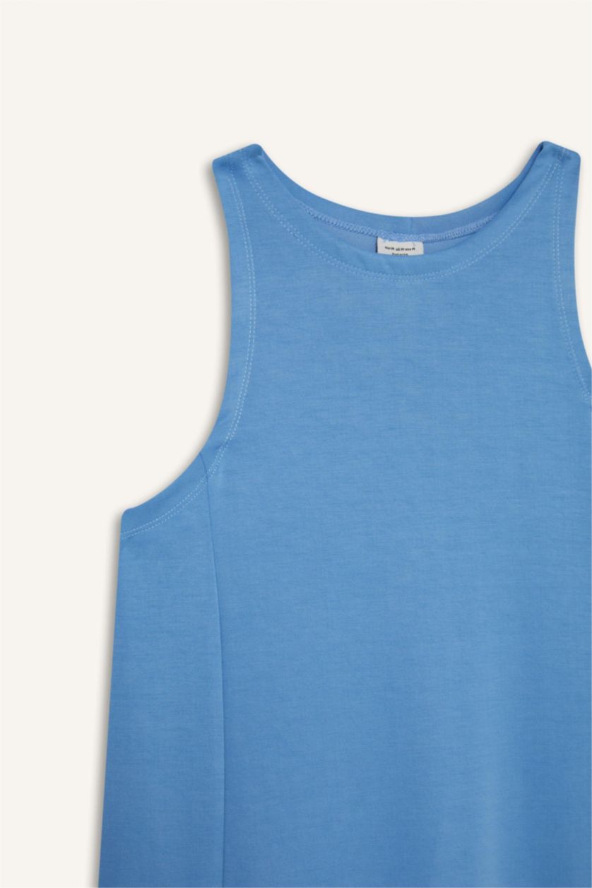 نساء أزرق فستان ميدي كت منسوج بياخة مدورة من DeFactoFit