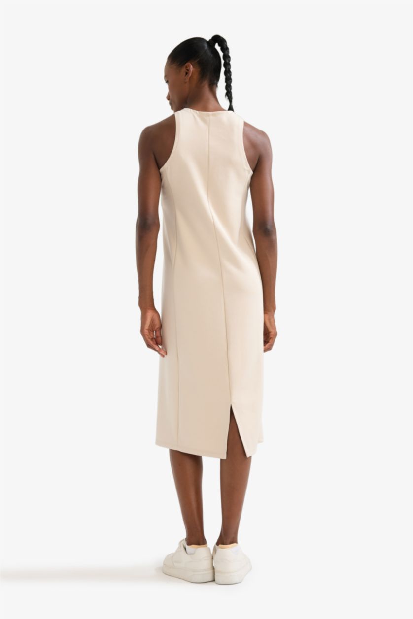 نساء بيج فستان ميدي كت منسوج بياخة مدورة من DeFactoFit