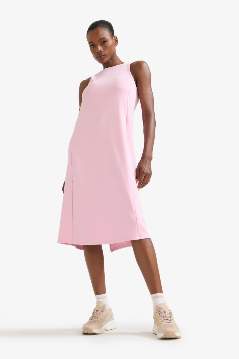 Kadın Lila Yuvarlak Yaka Modal Kolsuz Midi Elbise