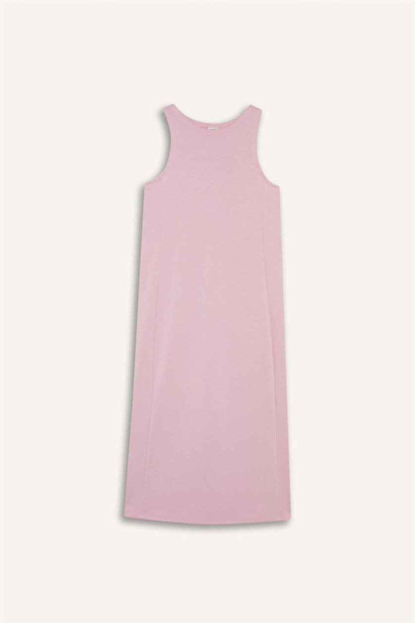 Kadın Lila Yuvarlak Yaka Modal Kolsuz Midi Elbise