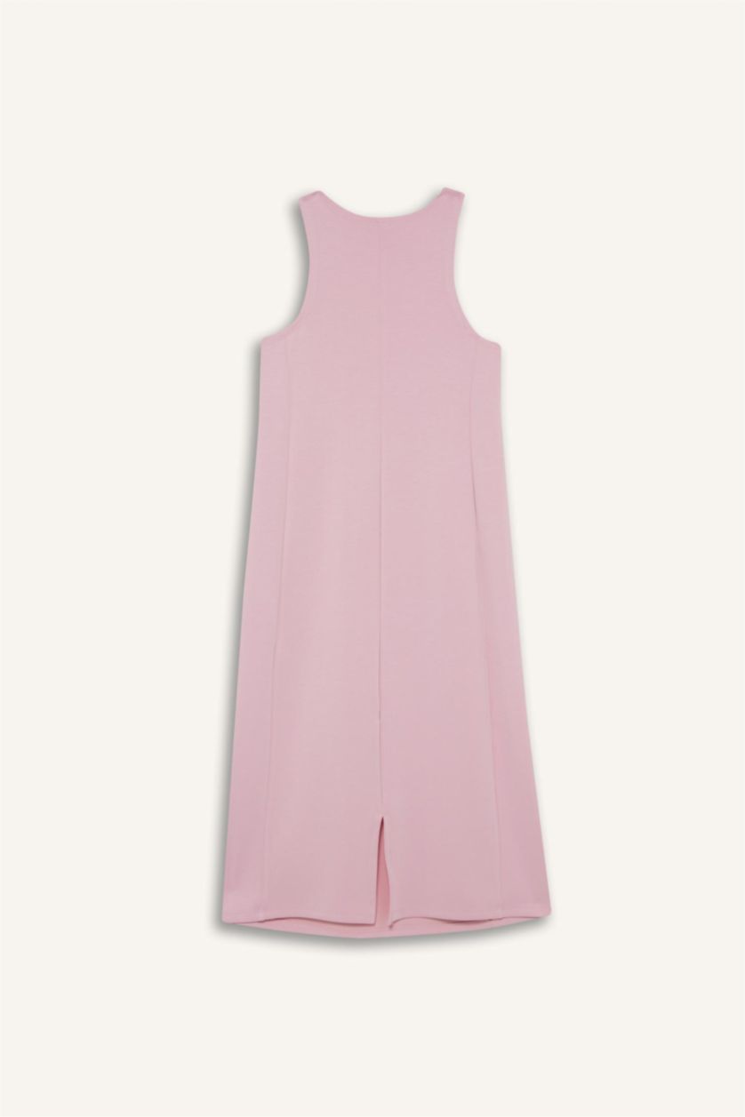 Kadın Lila Yuvarlak Yaka Modal Kolsuz Midi Elbise