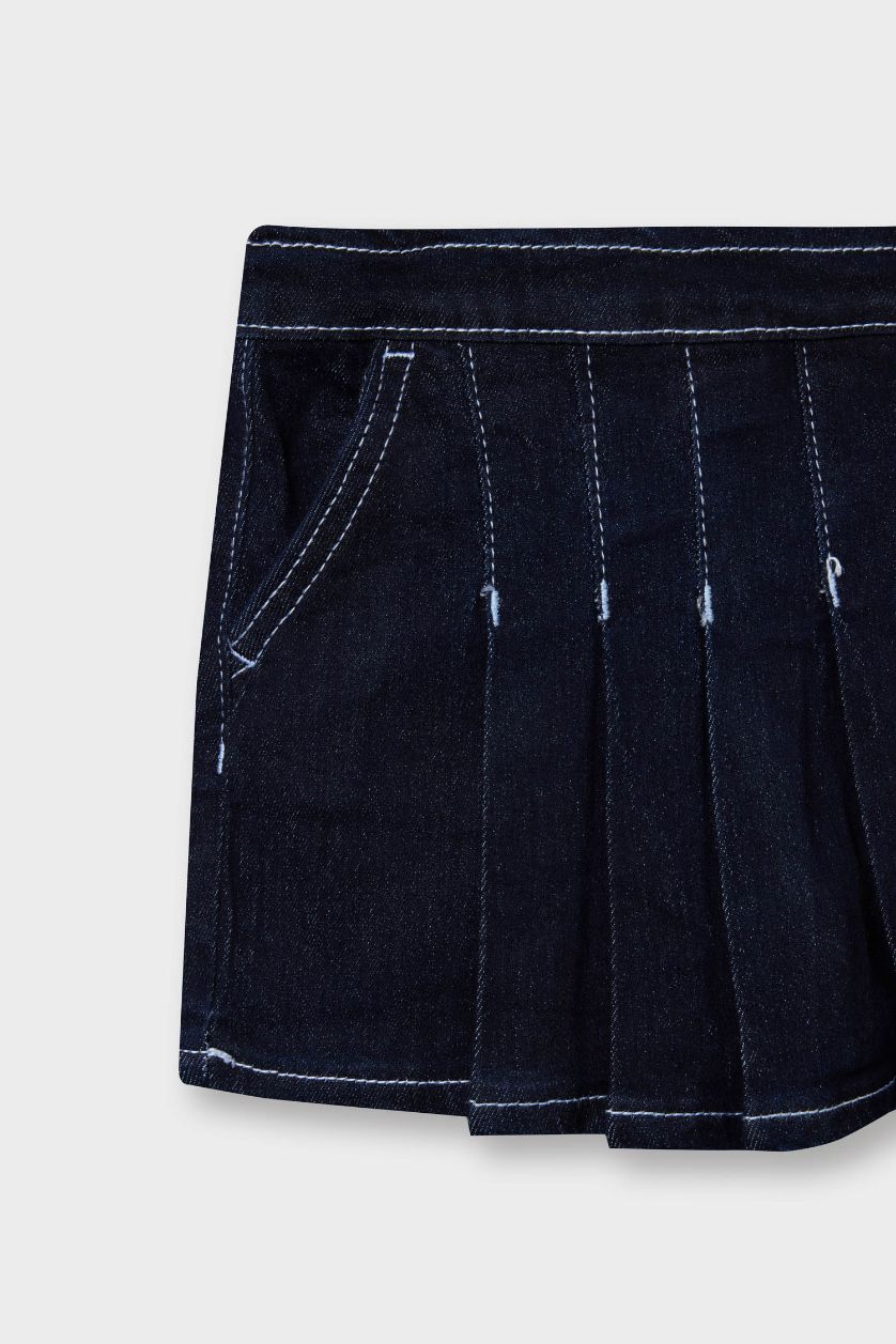 BABY GIRL Dark Blue Girl Elastic Waist Denim Skort