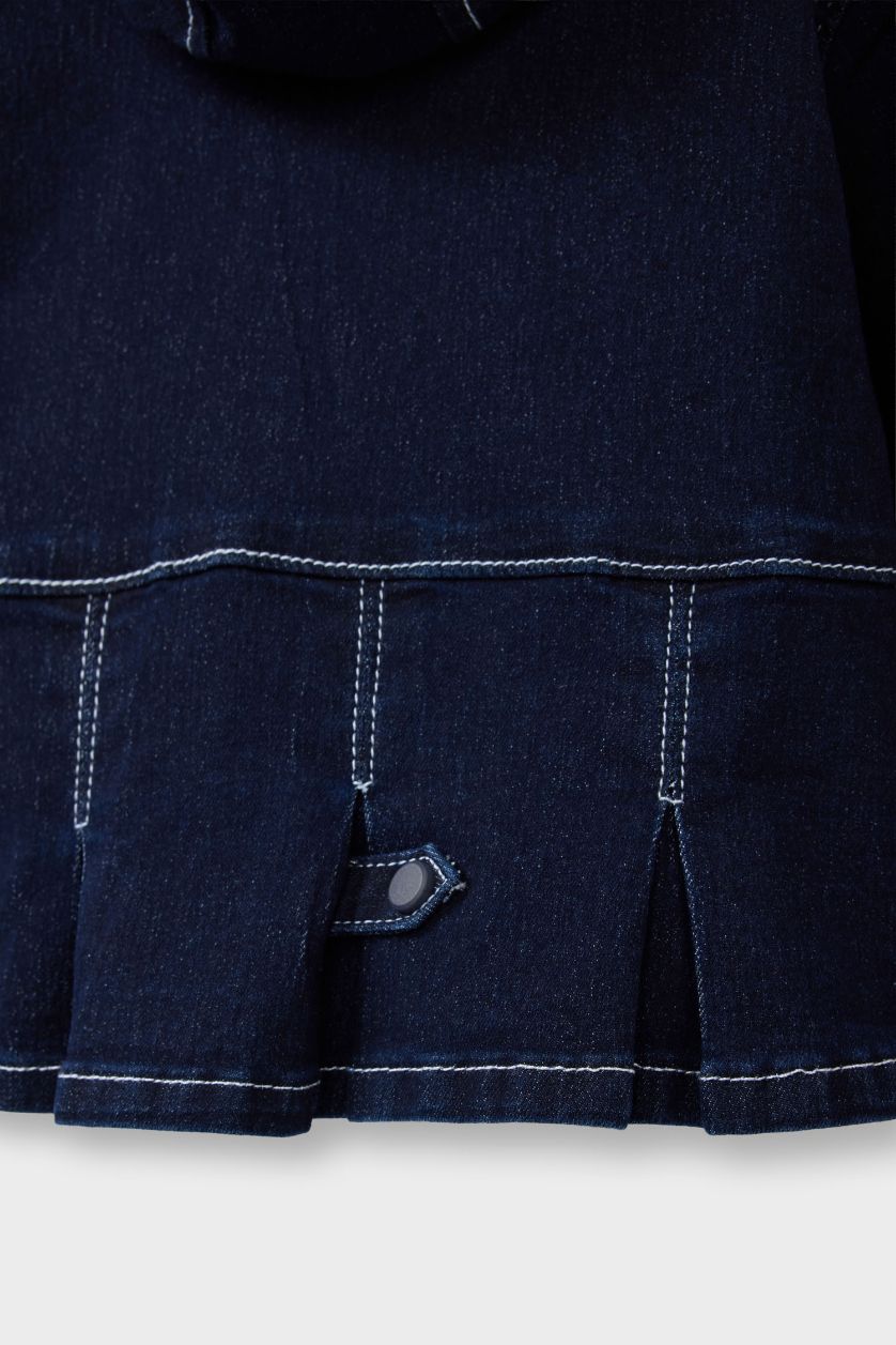 Kız Bebek Koyu Mavi Kapüşonlu Denim Ceket Kız Bebek