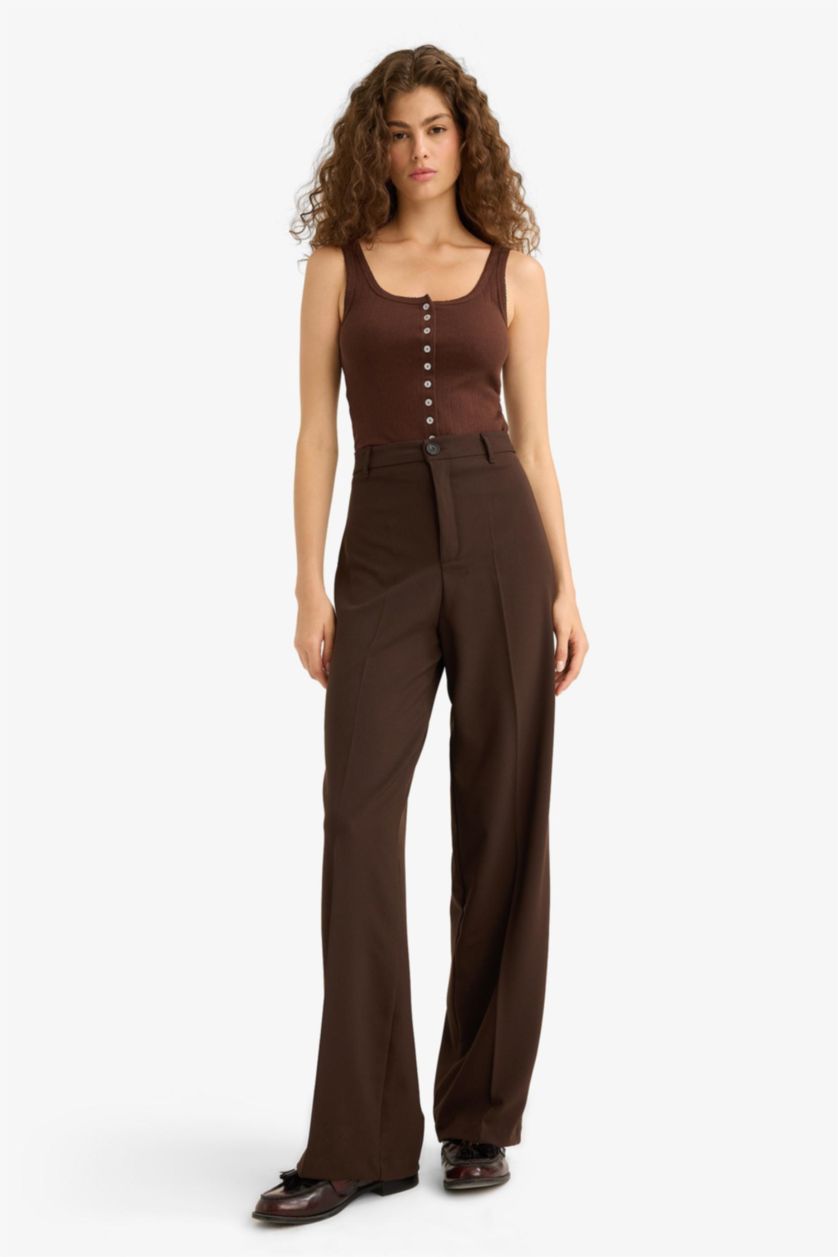 Women Brown Normal Waist Straight Fit Trousers