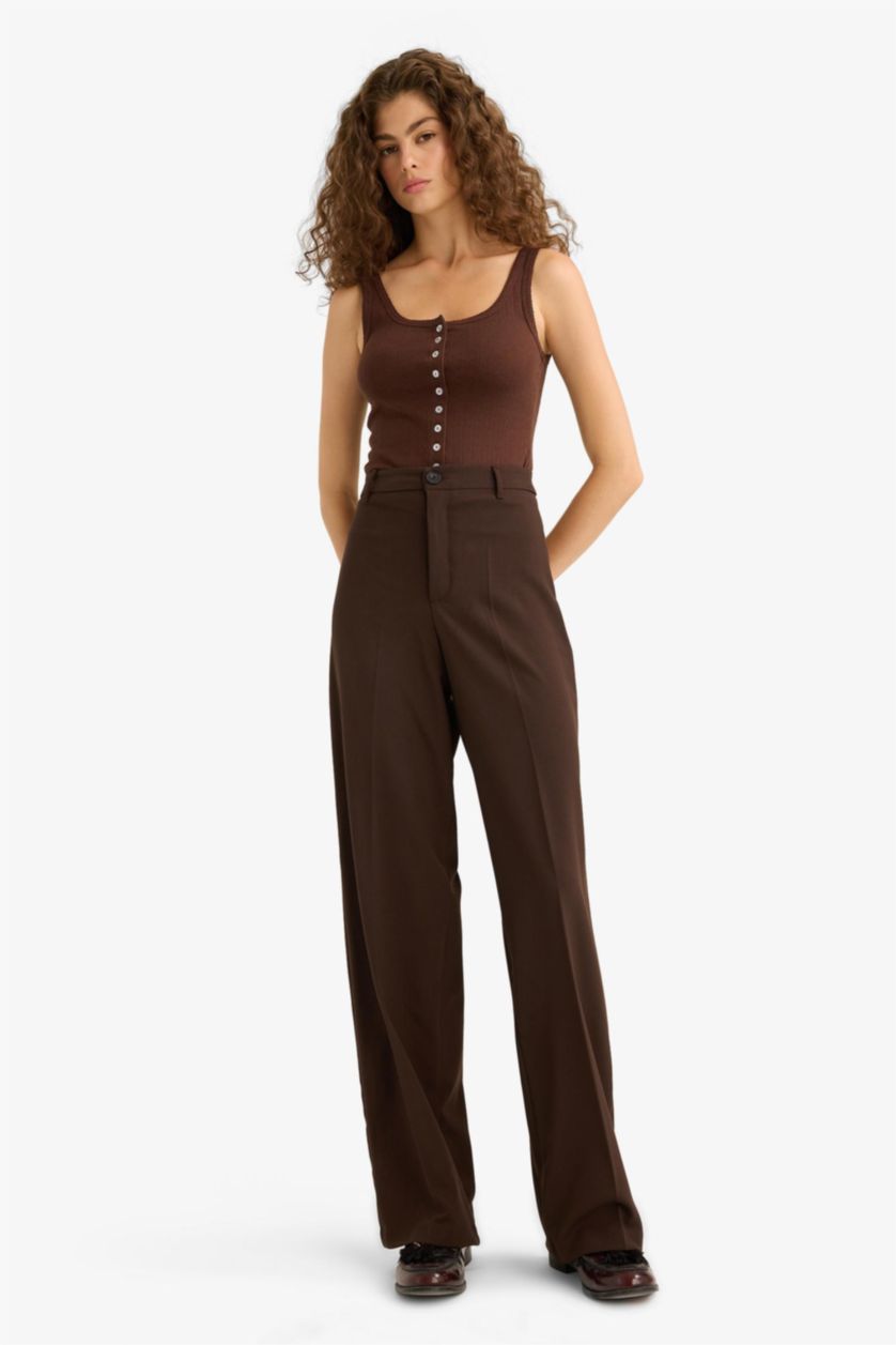 Women Brown Normal Waist Straight Fit Trousers