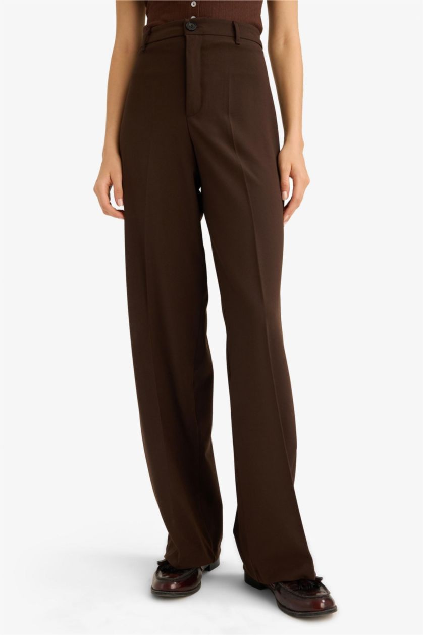 Women Brown Normal Waist Straight Fit Trousers