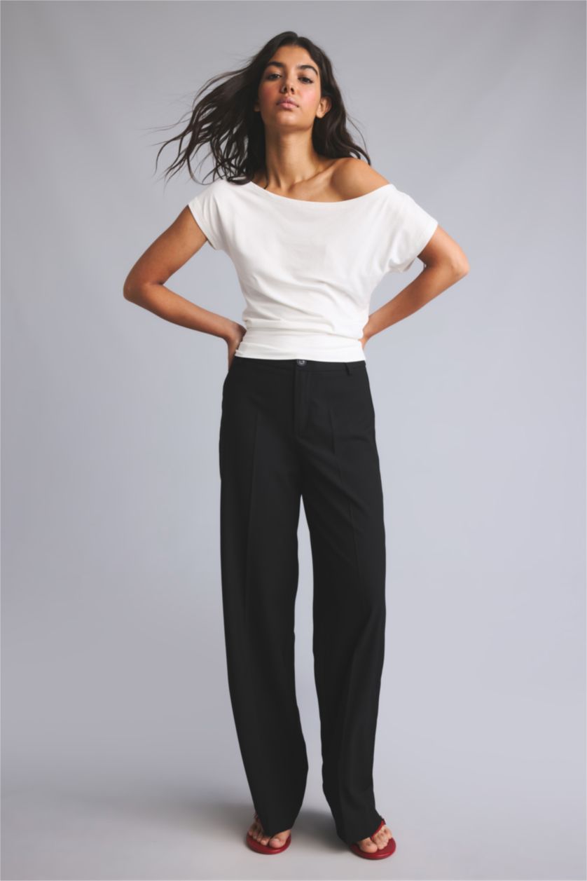 Kadın Siyah Straight Fit Pantolon