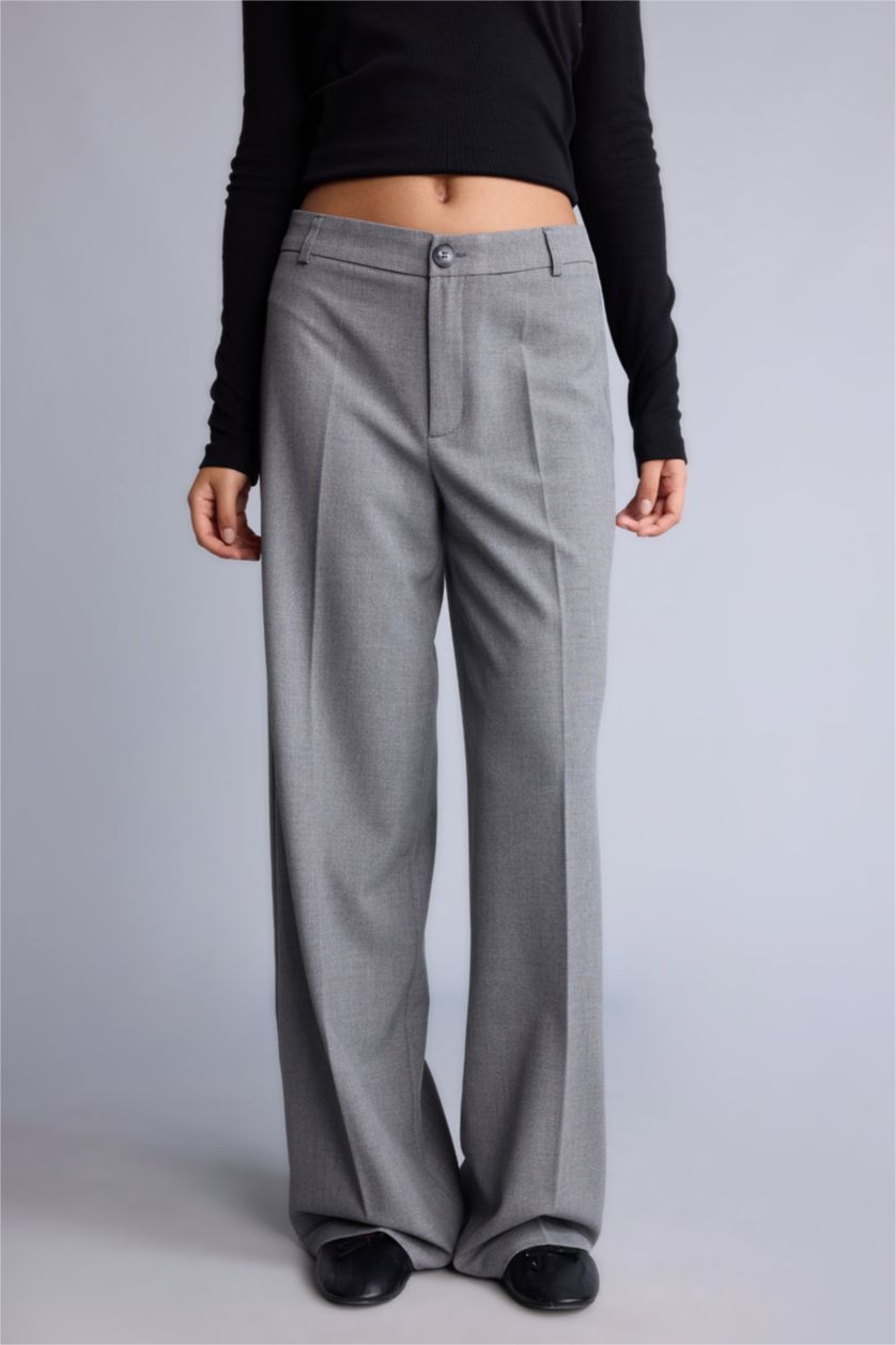 Kadın Gri Straight Fit Pantolon
