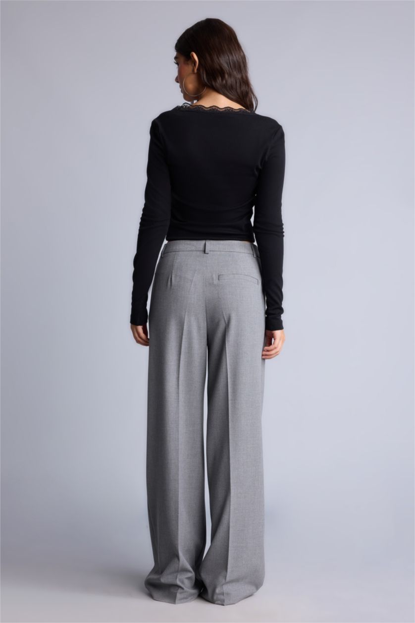 Kadın Gri Straight Fit Pantolon