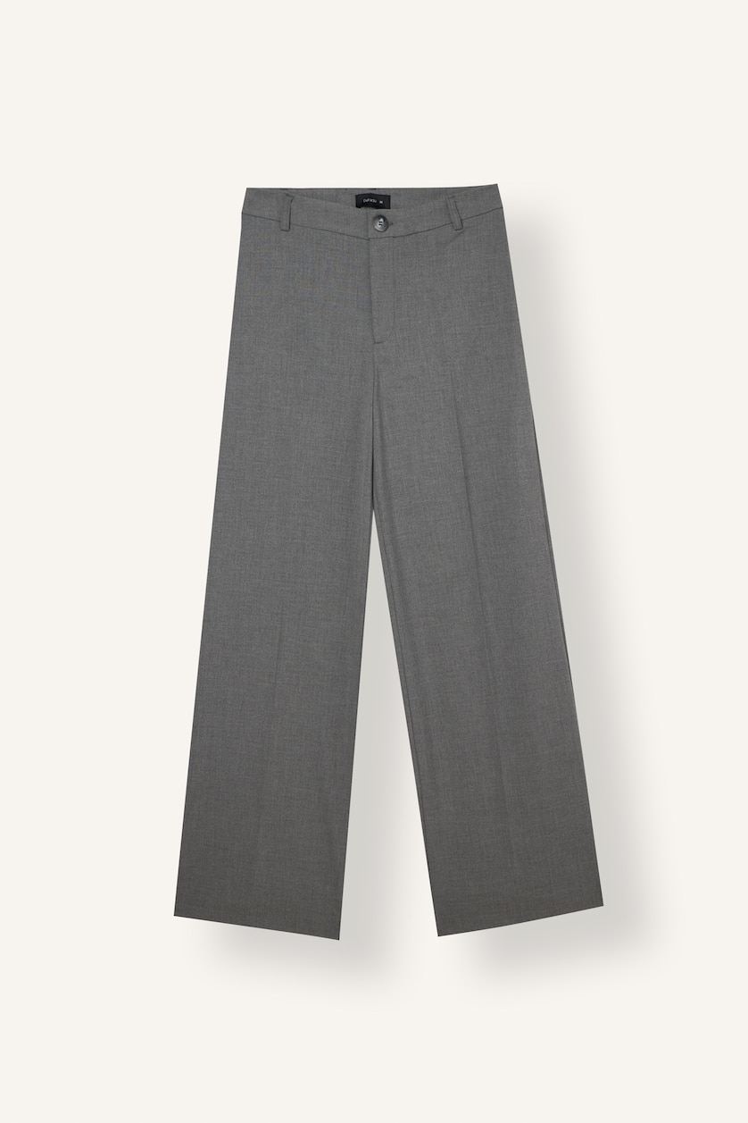 WOMAN Grey Straight Fit Grey Trousers with Welt Pockets Normal Waist Regular Length