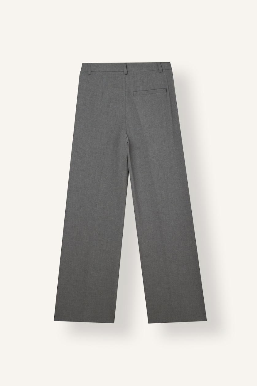 WOMAN Grey Straight Fit Grey Trousers with Welt Pockets Normal Waist Regular Length