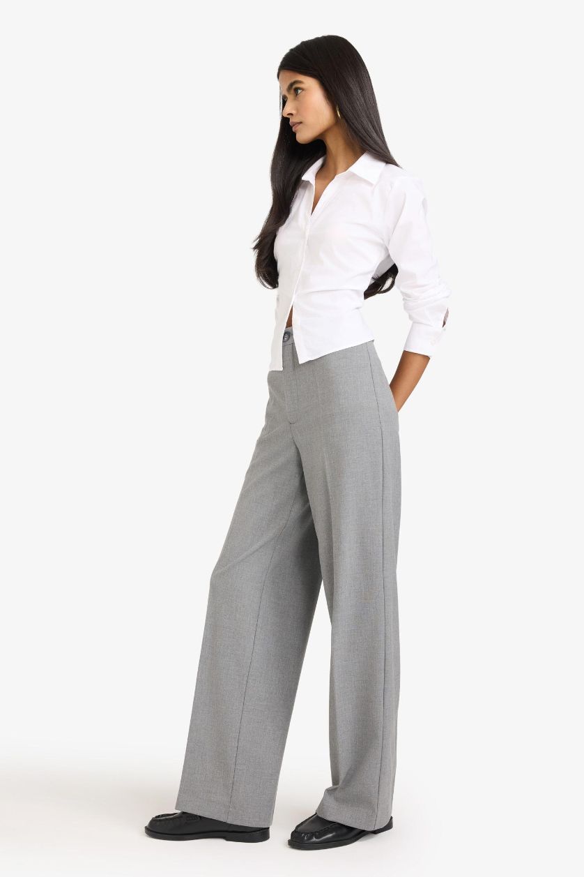 WOMAN Grey Straight Fit Normal Waist Standard Length Trousers