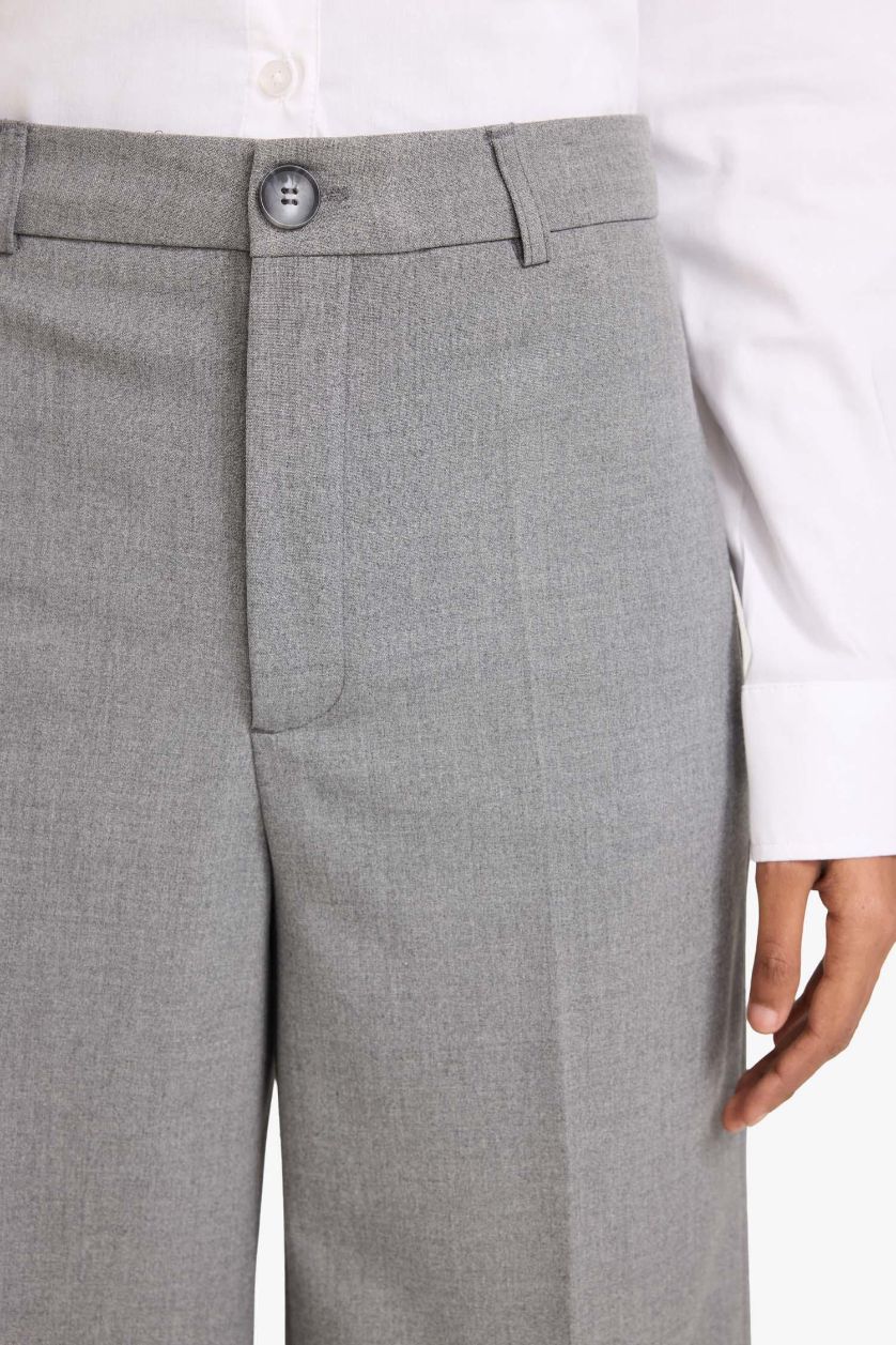 WOMAN Grey Straight Fit Normal Waist Standard Length Trousers