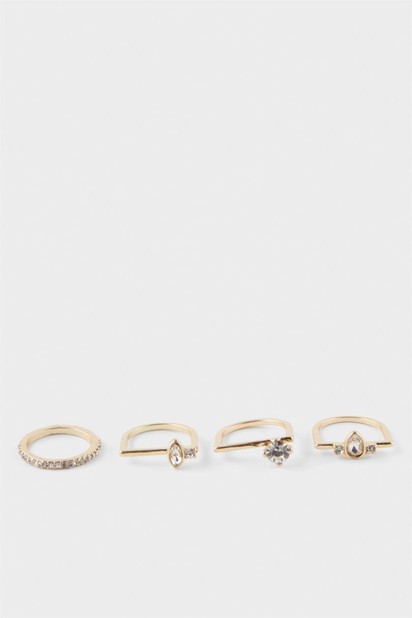 WOMAN GOLD Woman 4 Piece Stoned Gold Rings