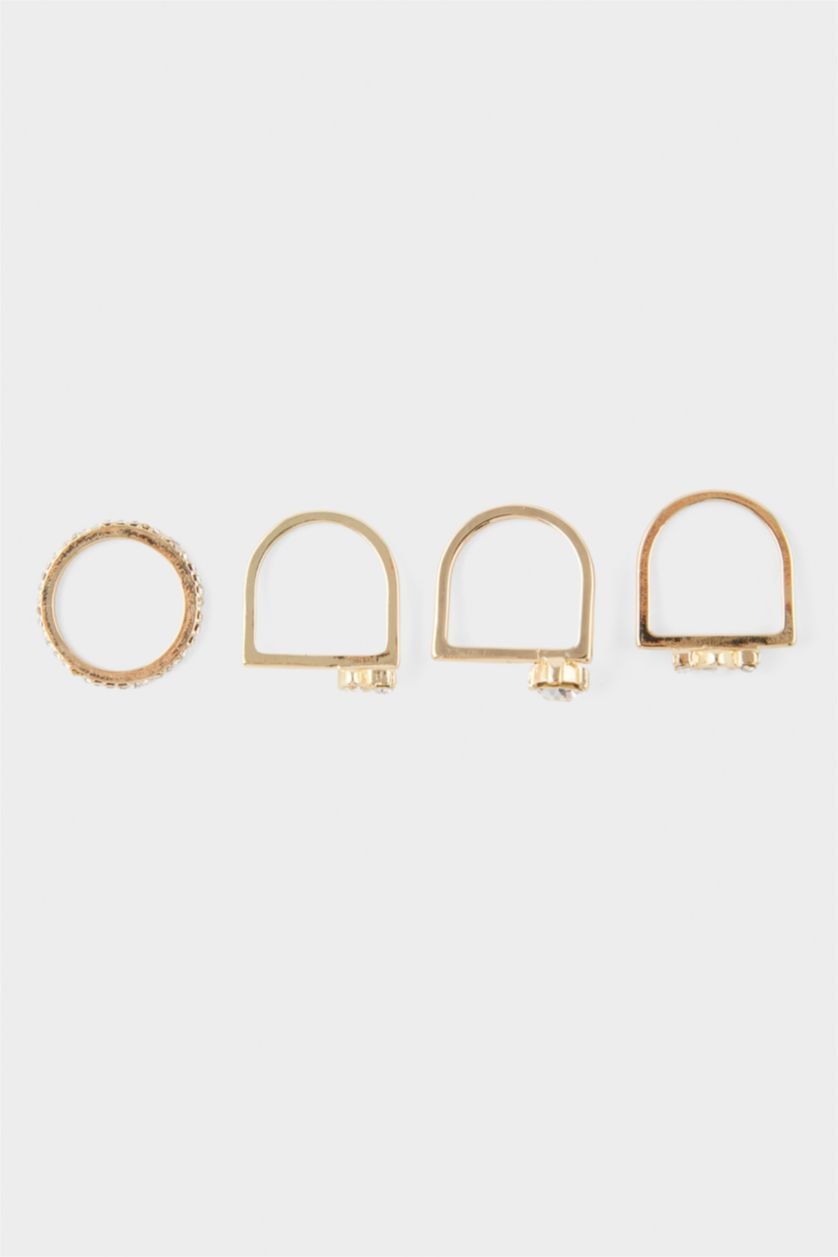 WOMAN GOLD Woman 4 Piece Stoned Gold Rings
