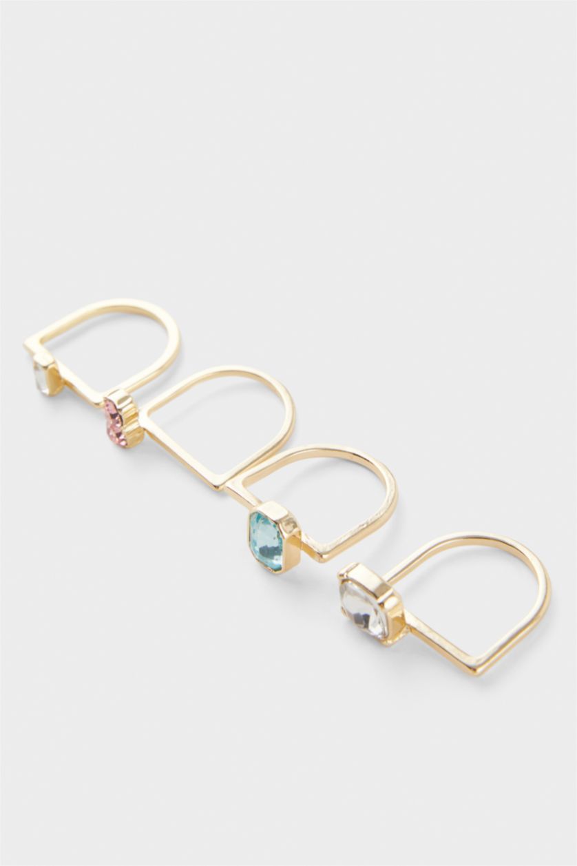 WOMAN Altın Woman 4 Piece Golden Rings With Colorful Stones