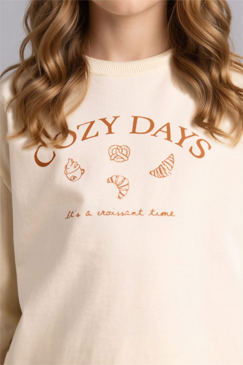 Girls & Teens Ecru 2 piece Regular Fit Knitted Pyjamas