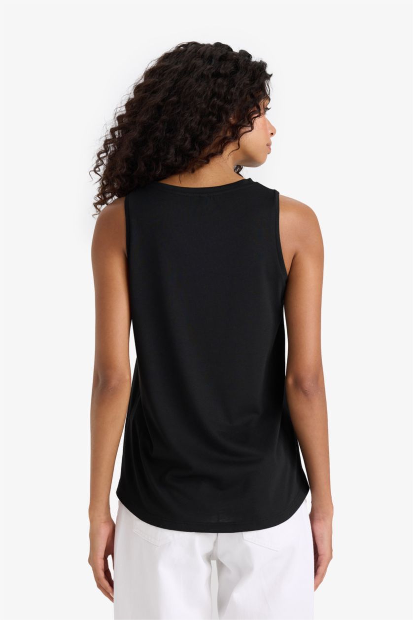 Kadın Siyah Relax Fit Baskılı Bisiklet Yaka Atlet