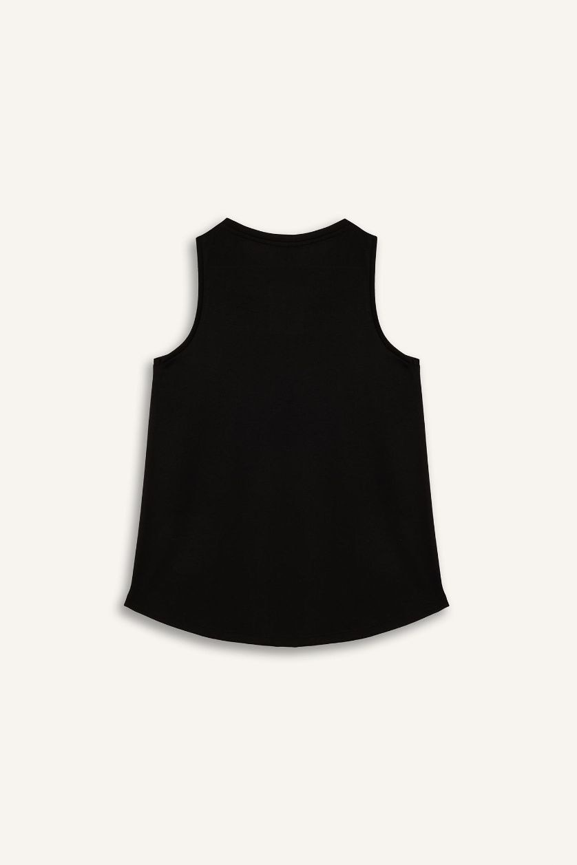 Kadın Siyah Relax Fit Baskılı Bisiklet Yaka Atlet