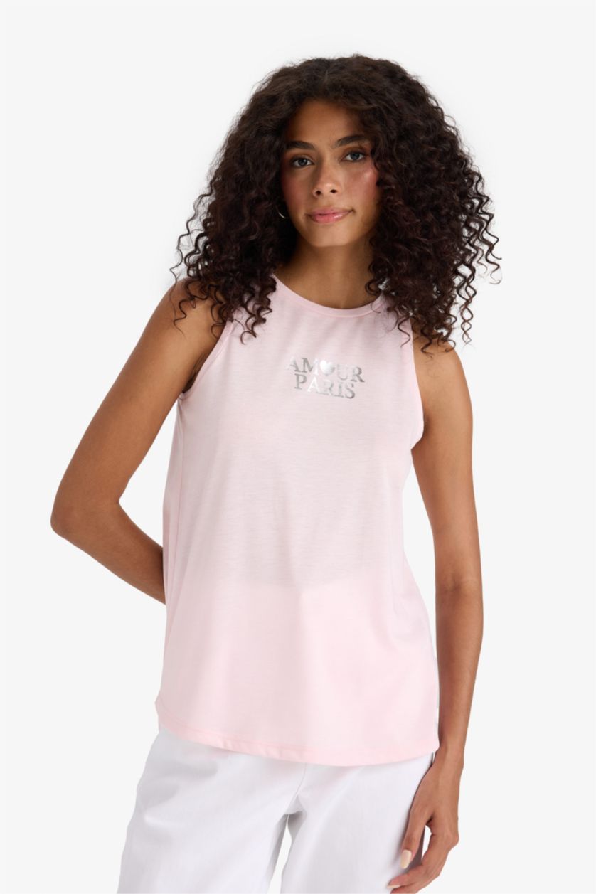 Kadın Pembe Relax Fit Baskılı Bisiklet Yaka Atlet