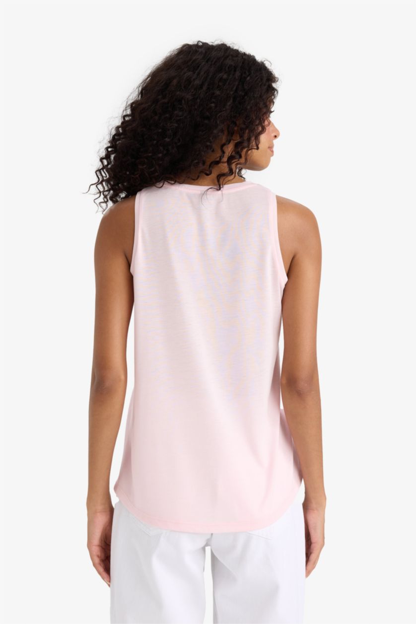 Kadın Pembe Relax Fit Baskılı Bisiklet Yaka Atlet