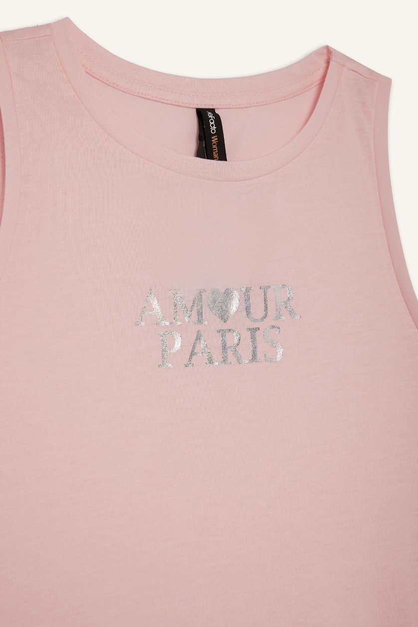 Kadın Pembe Relax Fit Baskılı Bisiklet Yaka Atlet