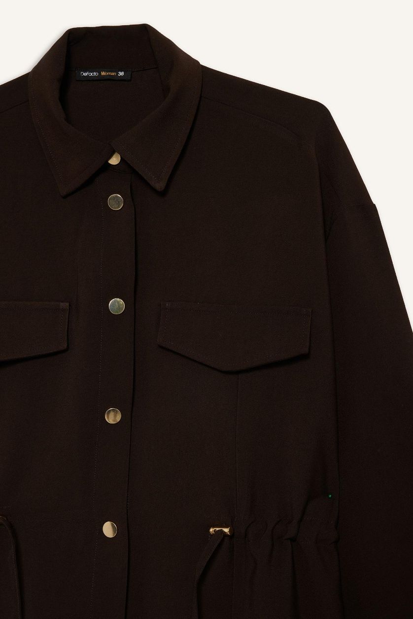 Kadın Koyu Kahve Regular Fit Beli Lastikli Tencel Ceket