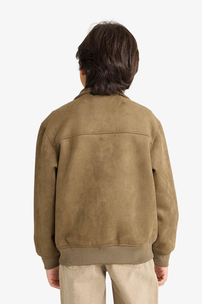 BOYS & TEENS Khaki Boy Tippet Faux Leather Jacket