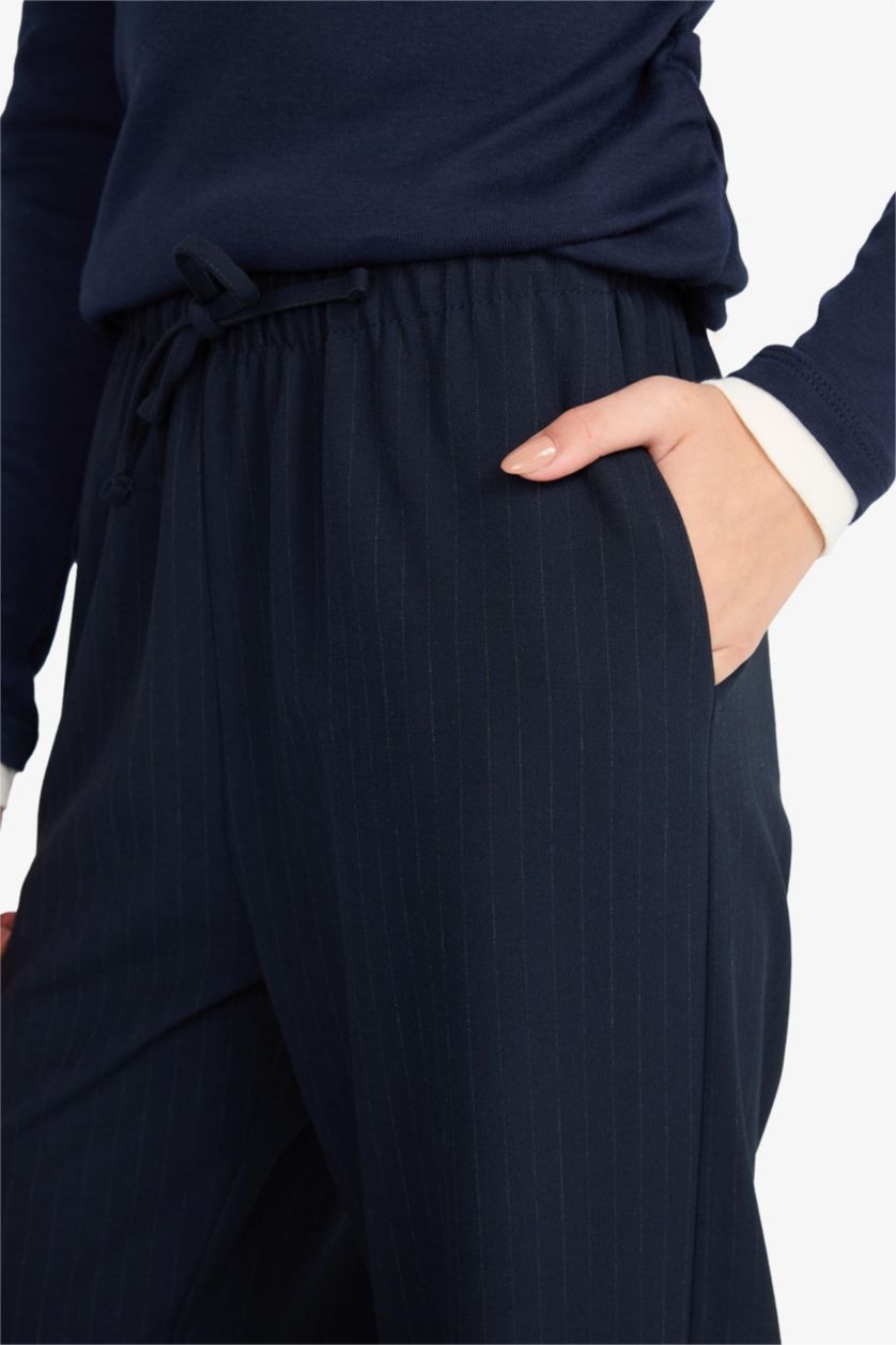 WOMAN NAVY Wide Leg Regular Waist Tie Waist Trousers