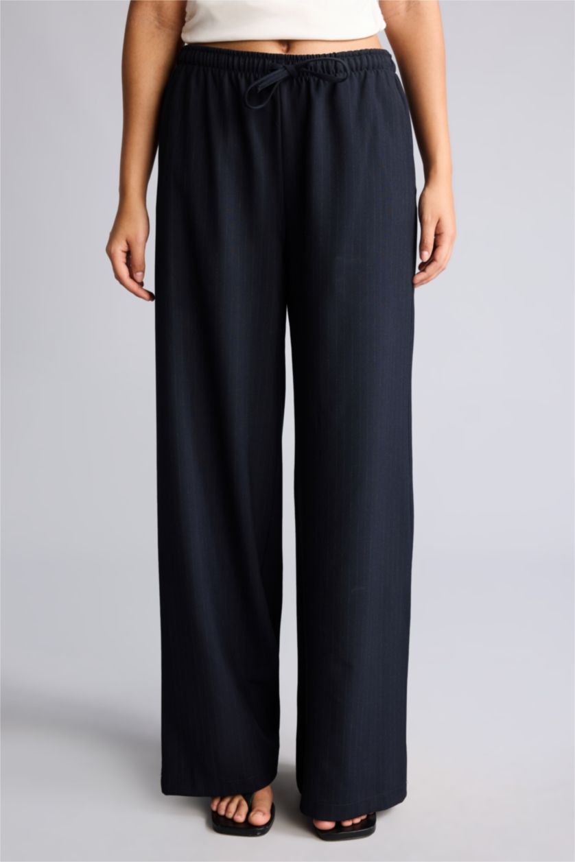 Women NAVY Normal Waist Wide Leg Trousers
